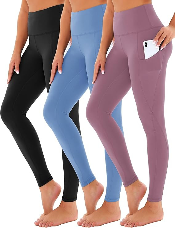 3 Pack Leggings for Women with Pockets, High Waisted Plus Size Workout Compression Yoga Pants (S-... | Amazon (US)