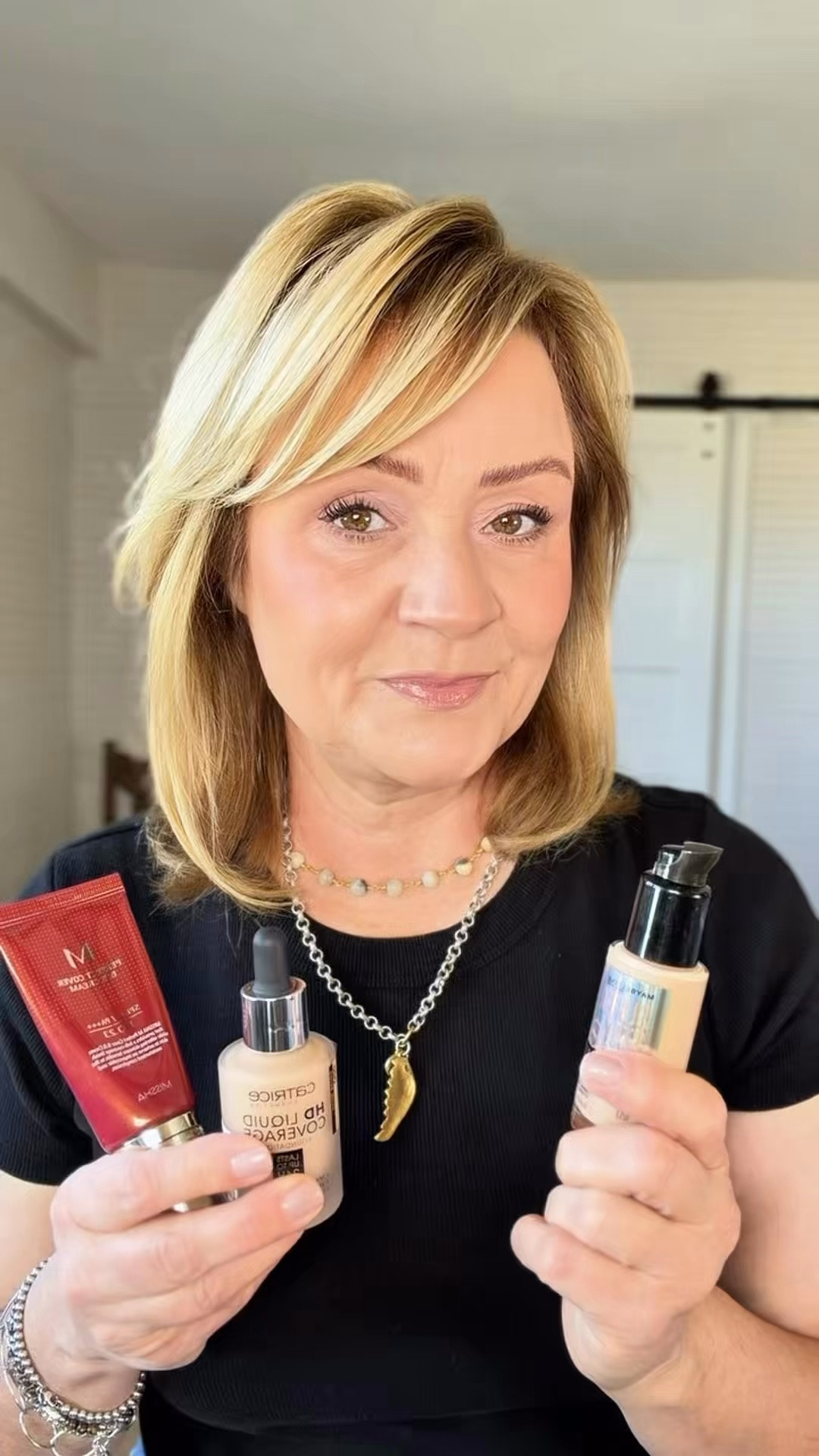 Choosing a primer for mature skin.   
In Maybelline Super Stay Skin Tint shade 120. 
Catrice shade 20
Missha shade 23