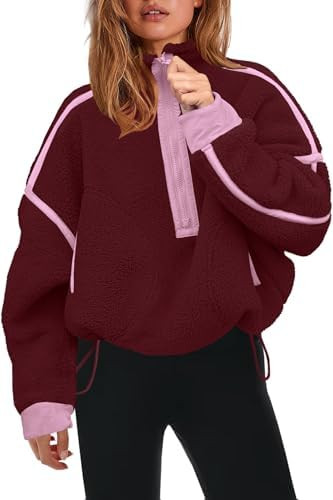 Panadila Womens Half Zip Sherpa Fleece Pullover Soft Oversized Sweatshirt with Pockets Warm Fuzzy... | Amazon (US)