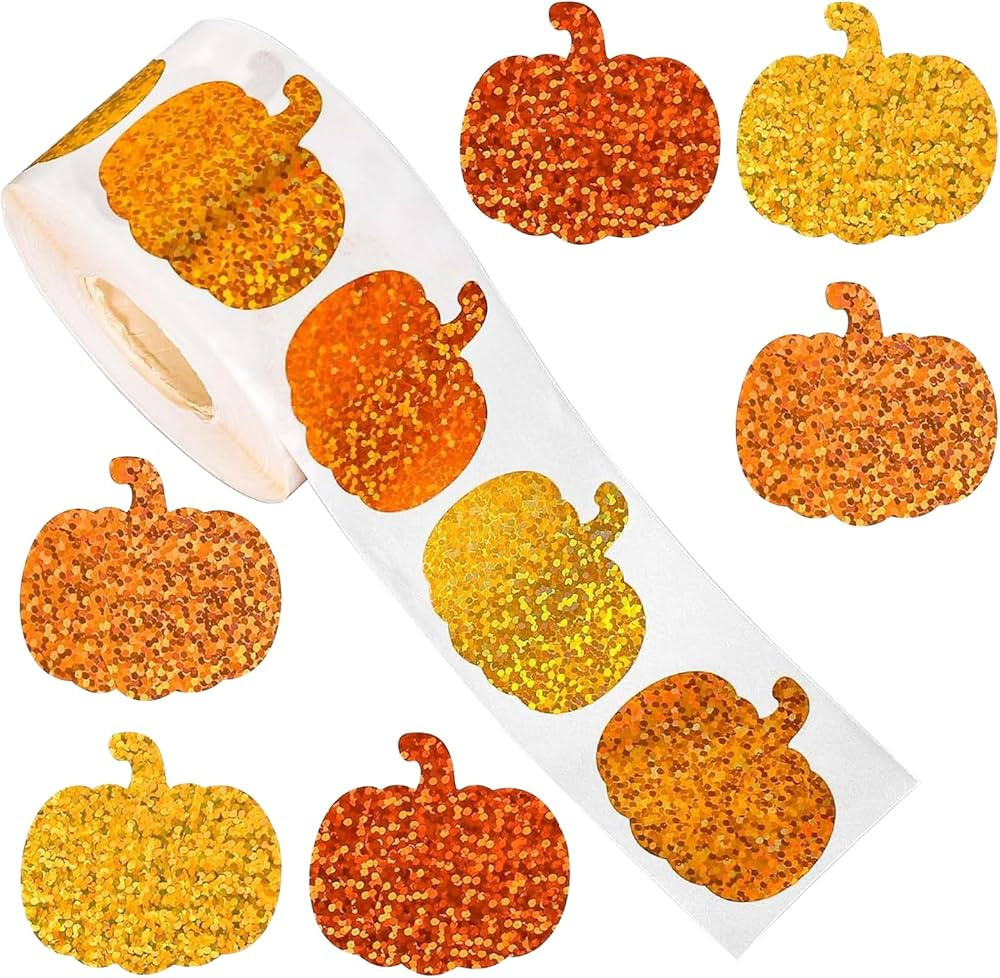 500Pcs Fall Thanksgiving Stickers, 3Colors Pumpkins Waterproof Decals Holographic Self Adhesive L... | Amazon (US)