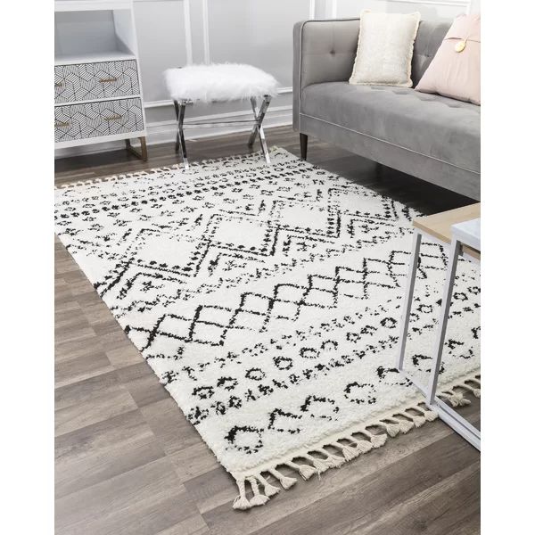 Reena Power Loom White/Black Rug | Wayfair North America