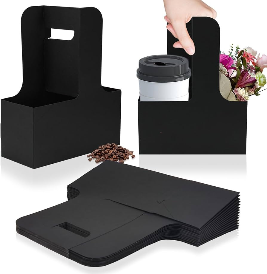 2 Cup Disposable Drink Carrier for Delivery with Handle,15 Count Kraft Paperboard Cup Holder,Cup ... | Amazon (US)