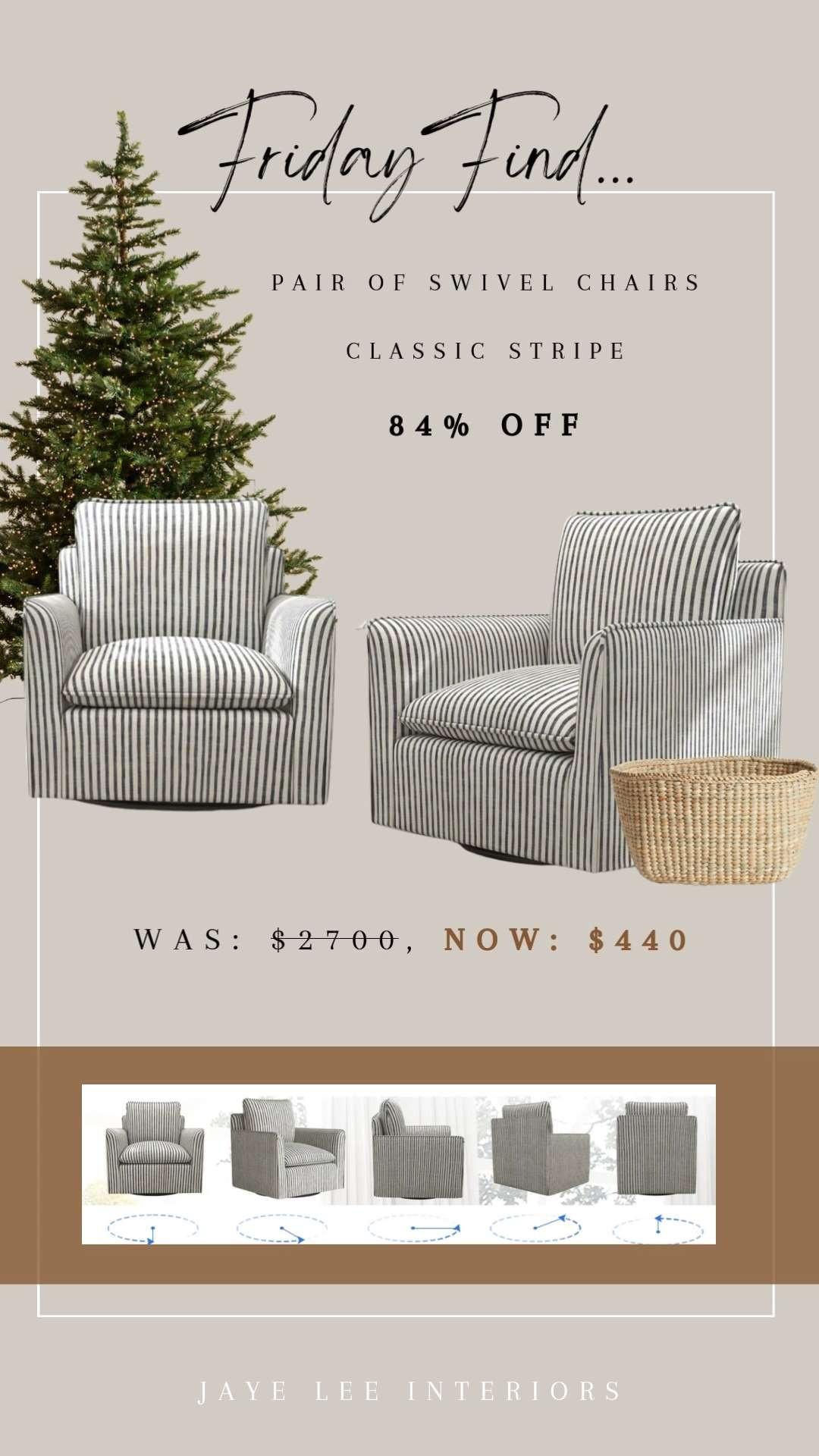 SERIOUSLY, 84% OFF! These adorable swivel chairs are just $220 each! If you're sprucing up the living room for holiday guests and need a couple more chairs for lounging over Christmas break, then look no further. Wayfair is it! Also loving these for a nursery or playroom!

living room furniture, striped chairs, chairs on sale, furniture on sale, Wayfair finds, Friday Find, Deal of the day #nurserydesign #playroomfurniture #babyroomchair #jleeinteriors 

 #LTKstorytime #LTKHome #LTKSaleAlert