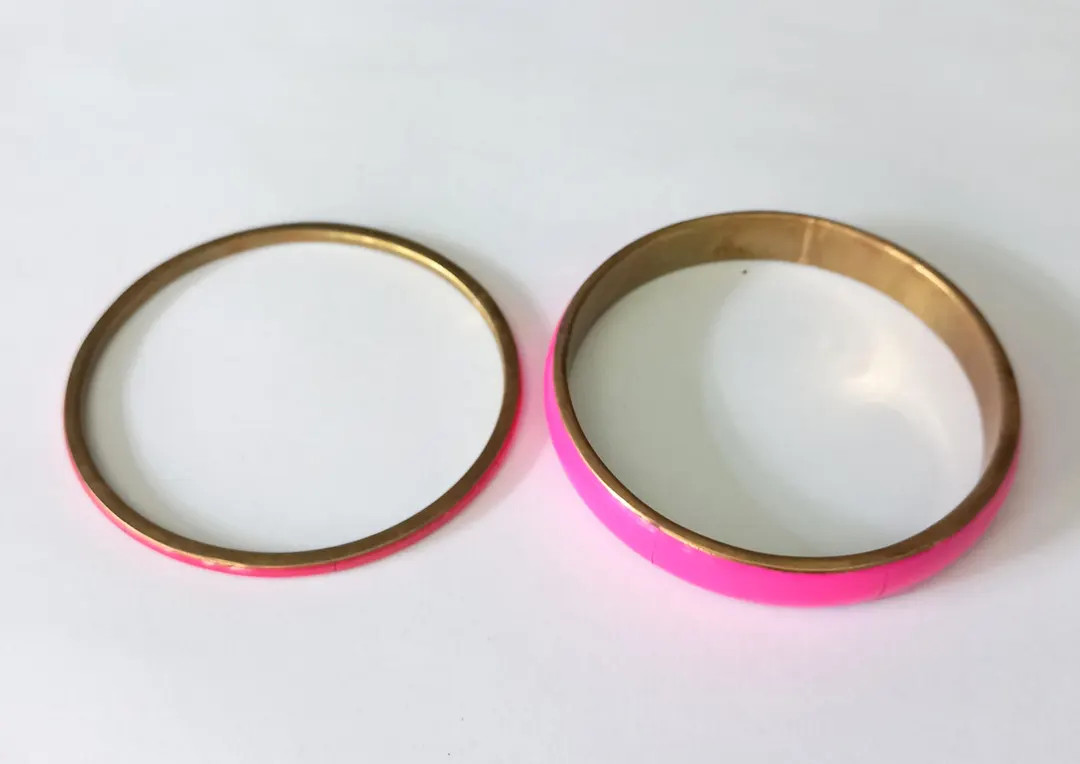 Vintage Pair of Goldtone Brass & Pink Bangle Bracelets - Etsy Canada | Etsy (US)