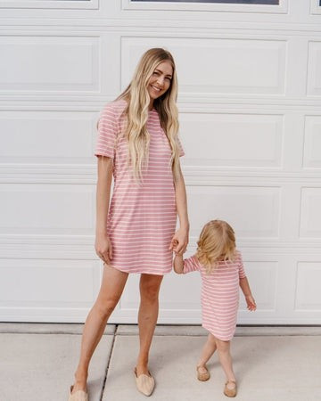 Tatum Tee Shirt Dress - Mauve Stripe | Bailey's Blossoms
