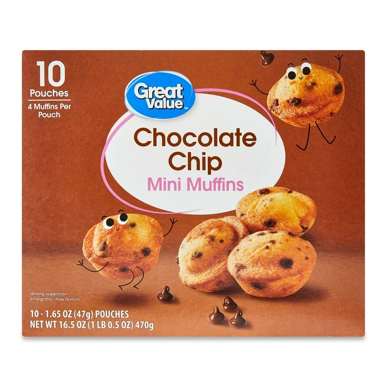 Great Value Chocolate Chip Mini Muffins, 16.5 oz, 10 count | Walmart (US)