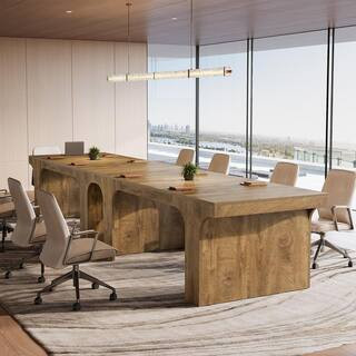 Moronia 70.9 in. Brown Conference Table, Rectangular Wood Computer Desk with Stable Sled Legs for Meeting Room, 2PC | The Home Depot