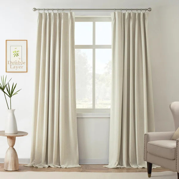 Pinch Pleat 100% Blackout Natural Linen Curtains 2 Layers Farmhouse Thermal Insulated 2 Panels | Wayfair North America