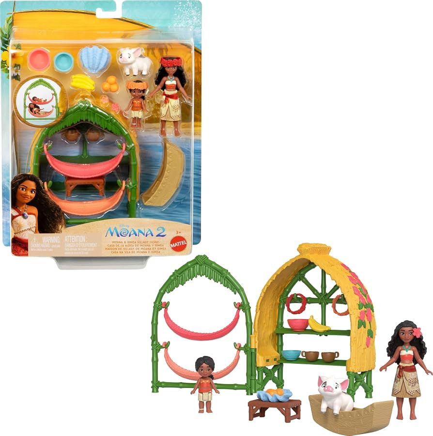 Mattel Disney Moana 2 Toys, Moana & Simea Village Home Playset with 2 Small Dolls, Pua Figure & 1... | Amazon (US)
