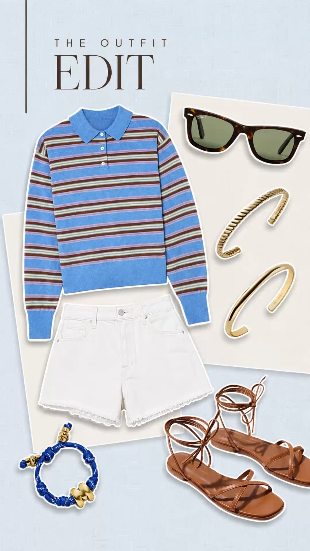 The easiest transitional outfit for late summer and early fall 💙

This blue striped polo sweater with white denim shorts creates the perfect polished casual outfit. Add tortoiseshell sunglasses, gold cuff bracelets, a blue statement bracelet, and brown lace up sandals for an effortless coastal inspired look.

Every piece can be styled multiple ways, so tap the product tags to build the full outfit or shop your favorite pieces. Save this look for weekend plans, casual lunches, vacation outfits, and warm fall days.

[blue striped polo sweater, white denim shorts, transitional fall outfit, late summer outfit, preppy outfit ideas, coastal style outfit, casual weekend outfit, brown lace up sandals, tortoiseshell sunglasses, gold cuff bracelets, women’s fashion finds, everyday outfit inspiration]

#LTKootd #LTKgrwm #LTKOver40