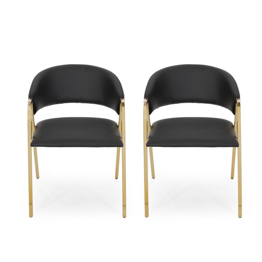 Noble House Gazo Gold Metal Upholstered Dining Chair (Set of 2), Black | The Home Depot