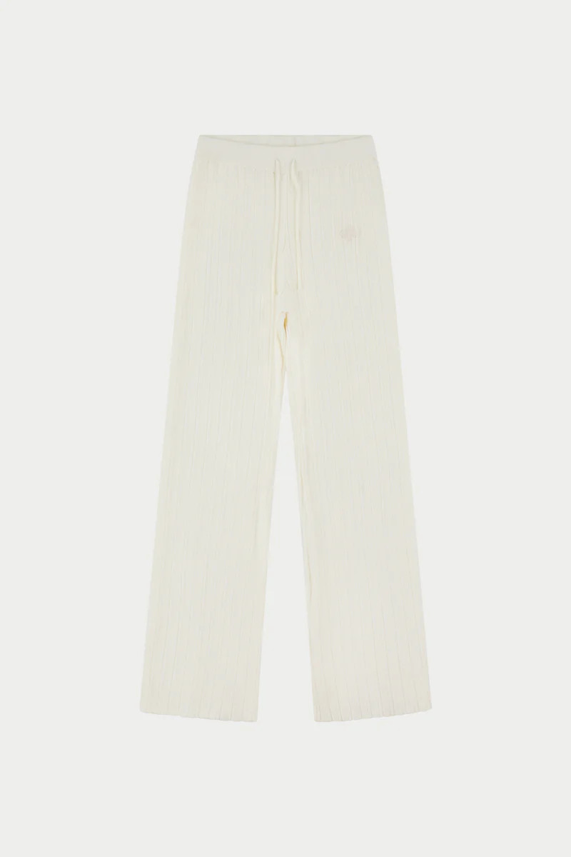 RIBBED KNITTED TROUSERS - OFF WHITE | The Couture Club