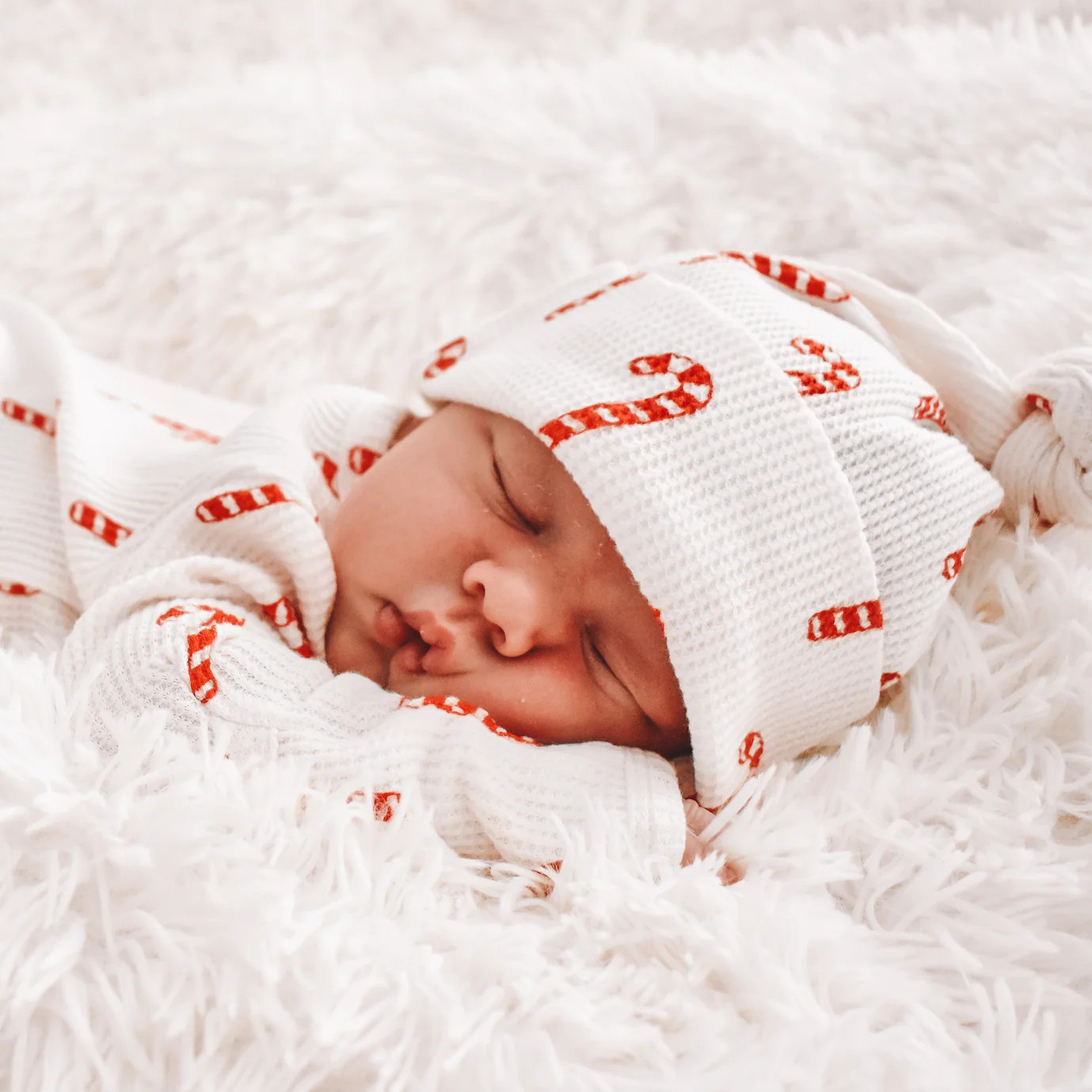 Organic Waffle Knot Beanie, Candy Cane | SpearmintLOVE