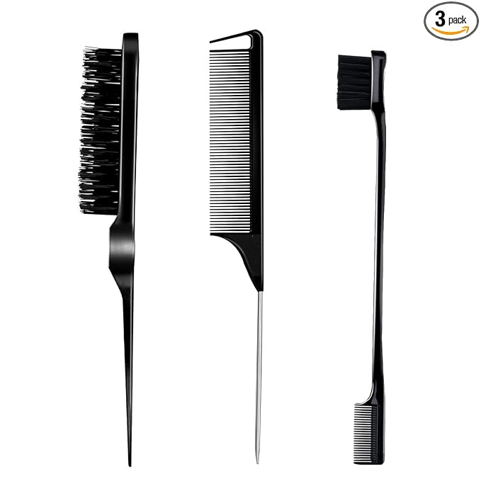 3 Pieces Hair Styling Comb Set Teasing Brush Rat Tail Comb Edge Brush for Edge&Back Brushing, Com... | Amazon (US)