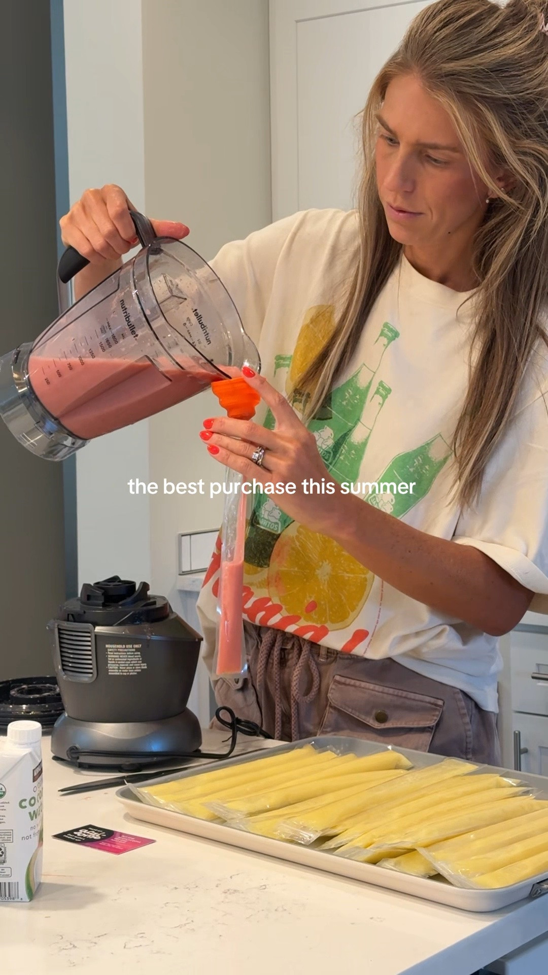 These popsicle pouches that are disposable are so convenient and so easy to use. We made about 50 popsicles in 25 minutes with minimal ingredients. ￼

Outfit  I wore today as a toddler mom during the summertime. I love this graphic tea that it comes in tall sizes. I am wearing a size medium tall. It does run very oversized but I like the oversized fit. These shorts are so fun for free people, I have them in other colors and I love wearing them as a cover-up too. They are oversized so I’m wearing a size small keep in mind. They are on the shorter side, but I really breathable for a cover-up and summertime.

#LTKootd #LTKTall