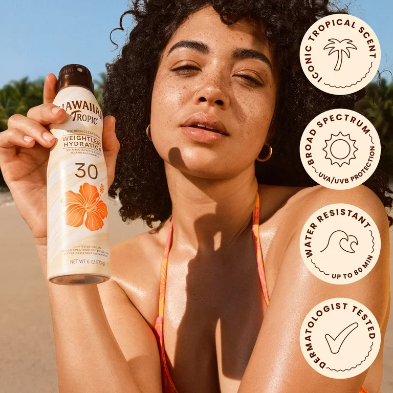 Hawaiian Tropic Weightless Hydration Clear Sunscreen Spray, SPF 30, 6 oz | Walmart (US)