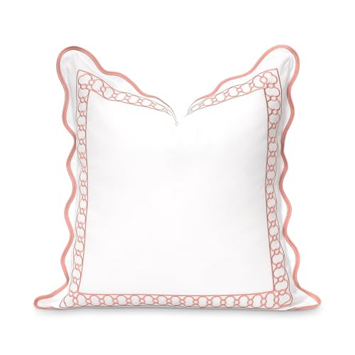 Hofdeco Premium Coastal Patio Indoor Outdoor Scalloped Throw Pillow Cover Only, 20"x20" Water Repellent for Backyard, Couch, Blush Pink Embroidered Begonia Pattern Chain Frame | Amazon (US)