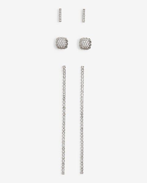 Set Of 3 Rhinestone Stud Drop Earrings | Express