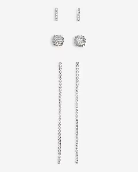 Set Of 3 Rhinestone Stud Drop Earrings | Express
