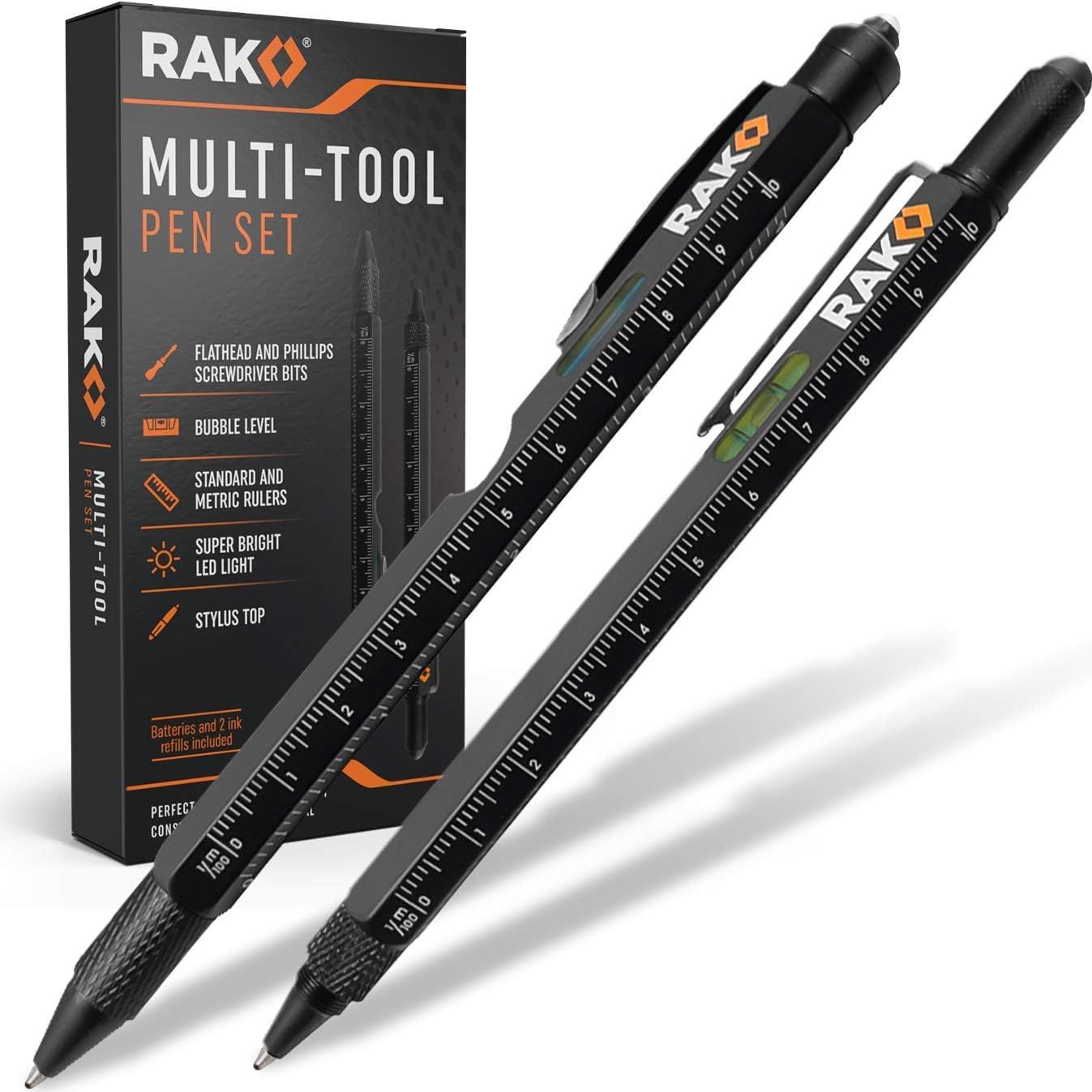RAK Multi-Tool 2Pc Pen Set - LED Light, Touchscreen Stylus, Ruler, Level, Bottle Opener, Phillips... | Amazon (US)