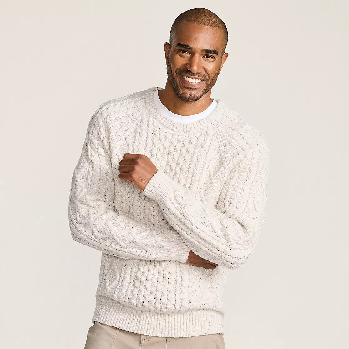 Men's Cotton Blend Aran Cable Crew Neck Sweater | Lands' End (US)