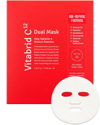 Dual Mask Korean Face Mask for Anti Aging, Firming, Hydrating, Nourishing with Highly Concentrated Peptide, Vitamin C Essence - Hypoallergenic Microfiber Sheet, 1.02 fl.oz. 5 Sheets | Amazon (US)