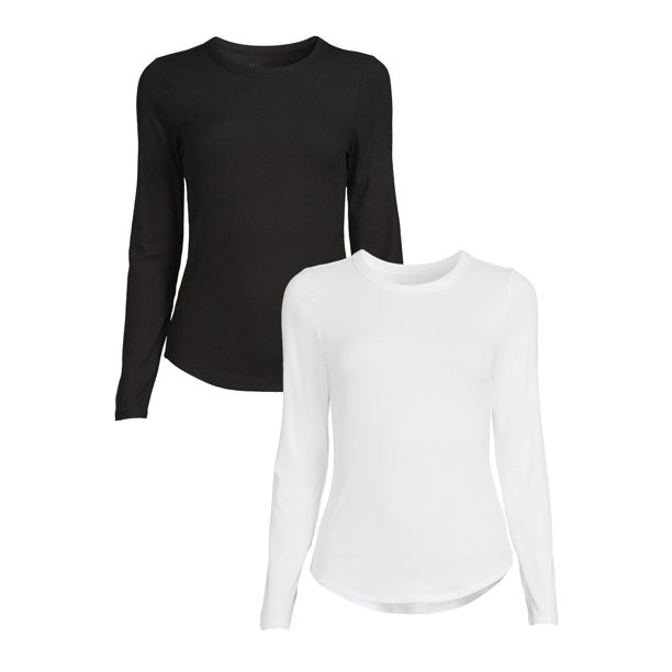 No Boundaries Juniors' Crewneck Ribbed T-Shirt with Long Sleeves, 2-Pack - Walmart.com | Walmart (US)