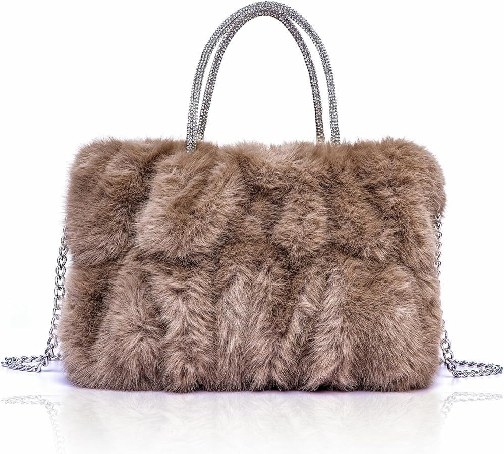 Women Faux Fur Evening Bag Fluffy Stylish clutch Elegant Pleated HandBag Party Prom Wedding Purse... | Amazon (US)