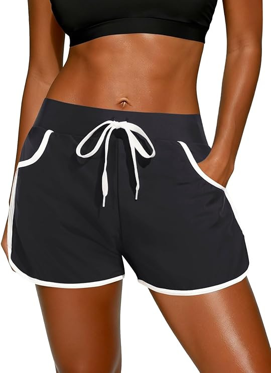 Tempt Me Women Swim Shorts with Pockets - Beach Boardshorts Drawstring Swim Trunks Bathing Suit B... | Amazon (US)