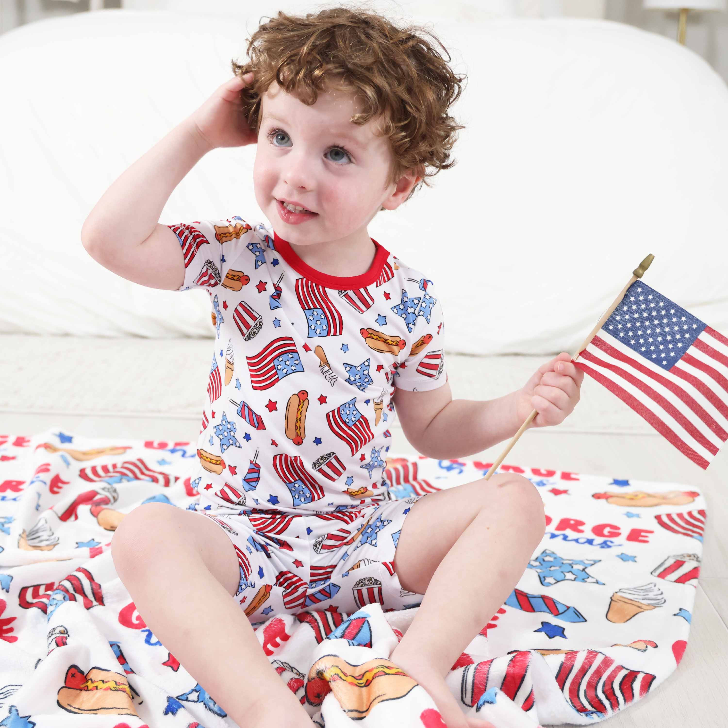Two Piece Short Pajama Set | Party in the USA Fireworks | Caden Lane