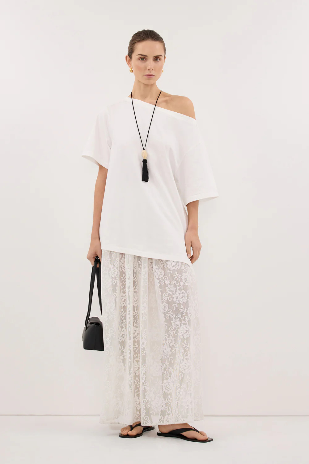 ESME WHITE ASYM BOAT NECK TEE | DISSH