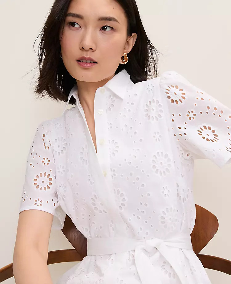Eyelet Collared Midi Shirtdress | Ann Taylor