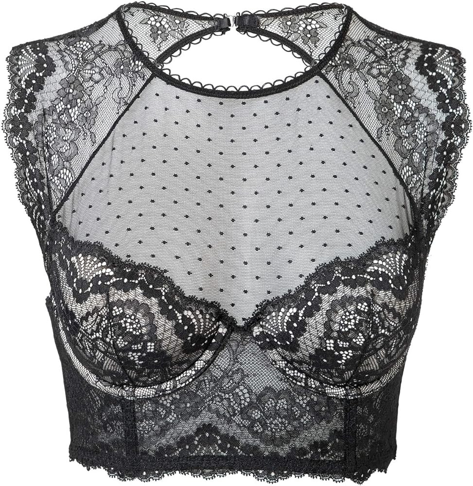 DOBREVA Women's Lace Corset Top Sexy Bralette Bustier Bra Underwire Plus Size Crop Top | Amazon (US)