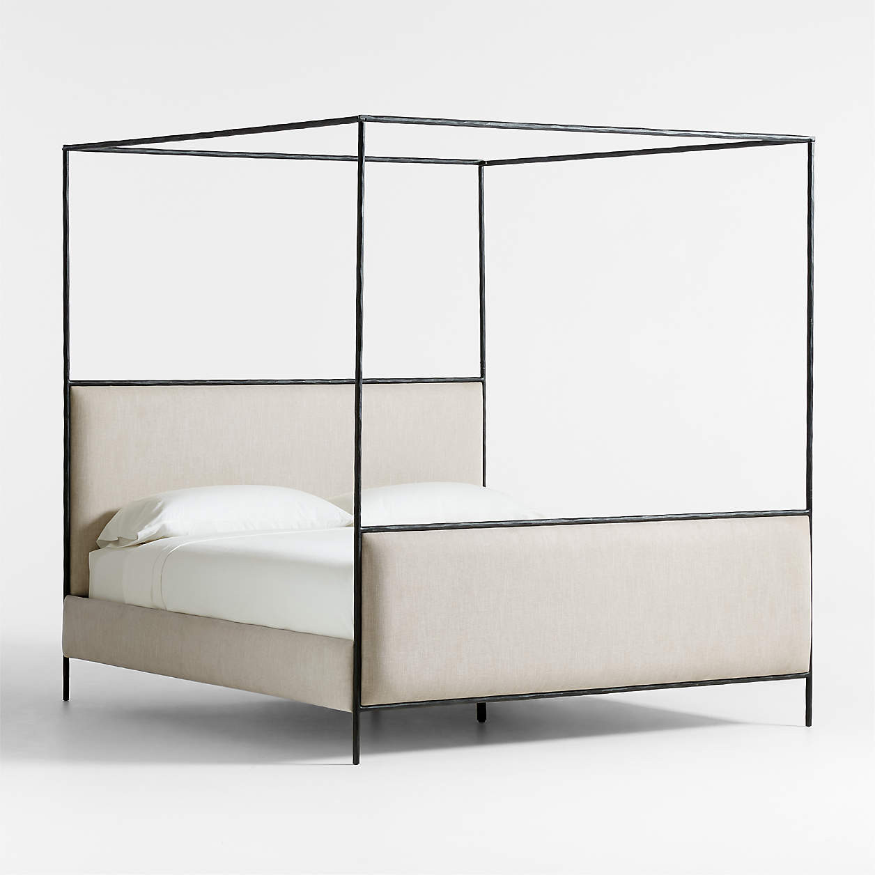 Dahlia Hand-Forged Steel Framed Upholstered Canopy King Bed | Crate & Barrel | Crate & Barrel