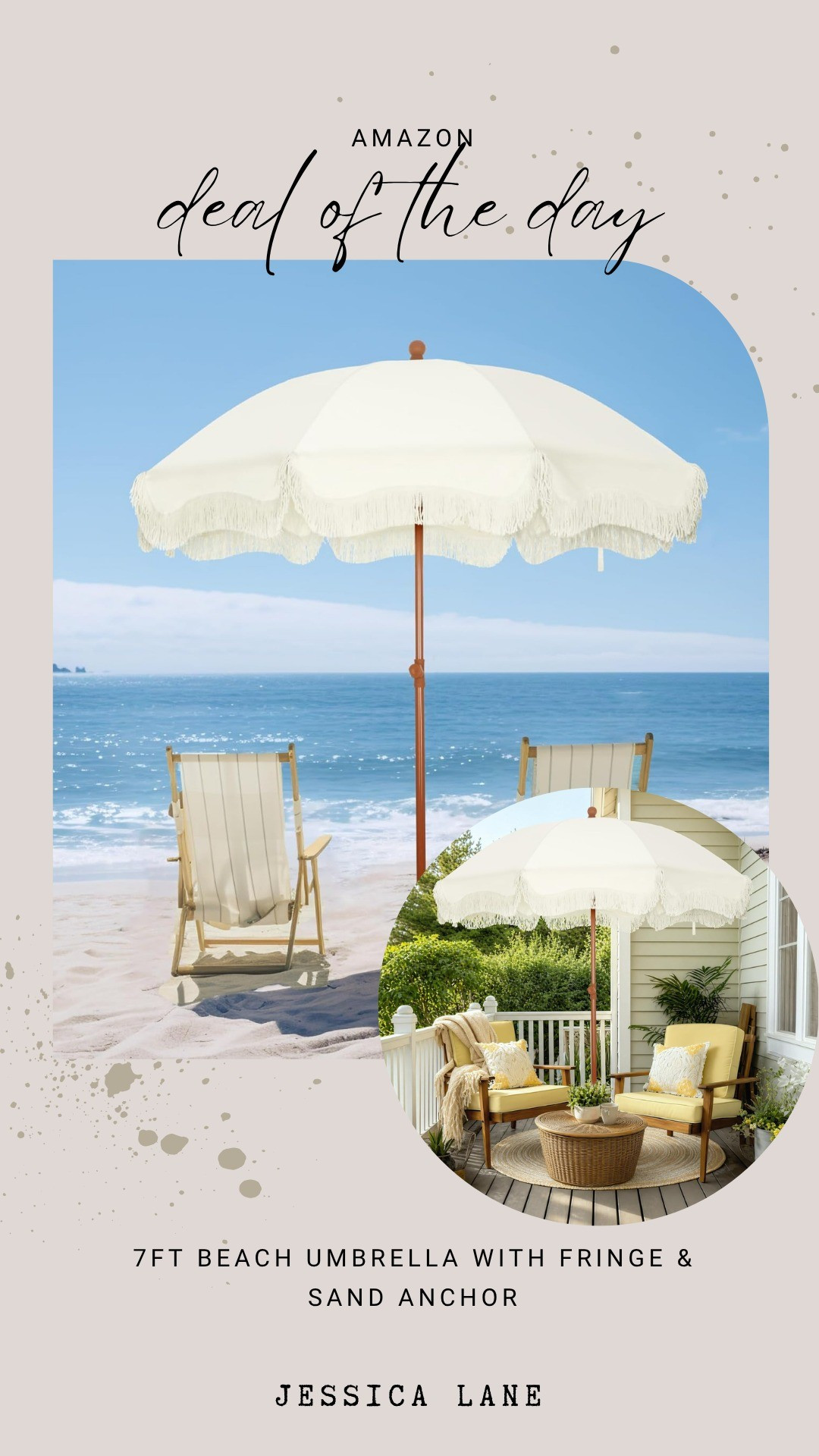 Bring vintage charm to the shore or your back deck with this gorgeous fringed beach umbrella. It features a built-in sand anchor to keep your shade perfectly secured all day long.#beachgear #patiostyle #amazonfinds #summerstyle

#LTKSeasonal #LTKHome #LTKSaleAlert
