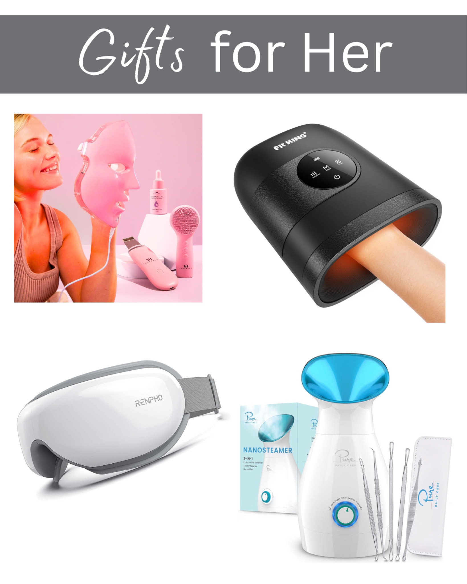 Spa gifts for her, LED face mask light therapy, hand massager, eye massager with heat, facial steamer 

#LTKFindsUnder100 #LTKGiftGuide #LTKHoliday