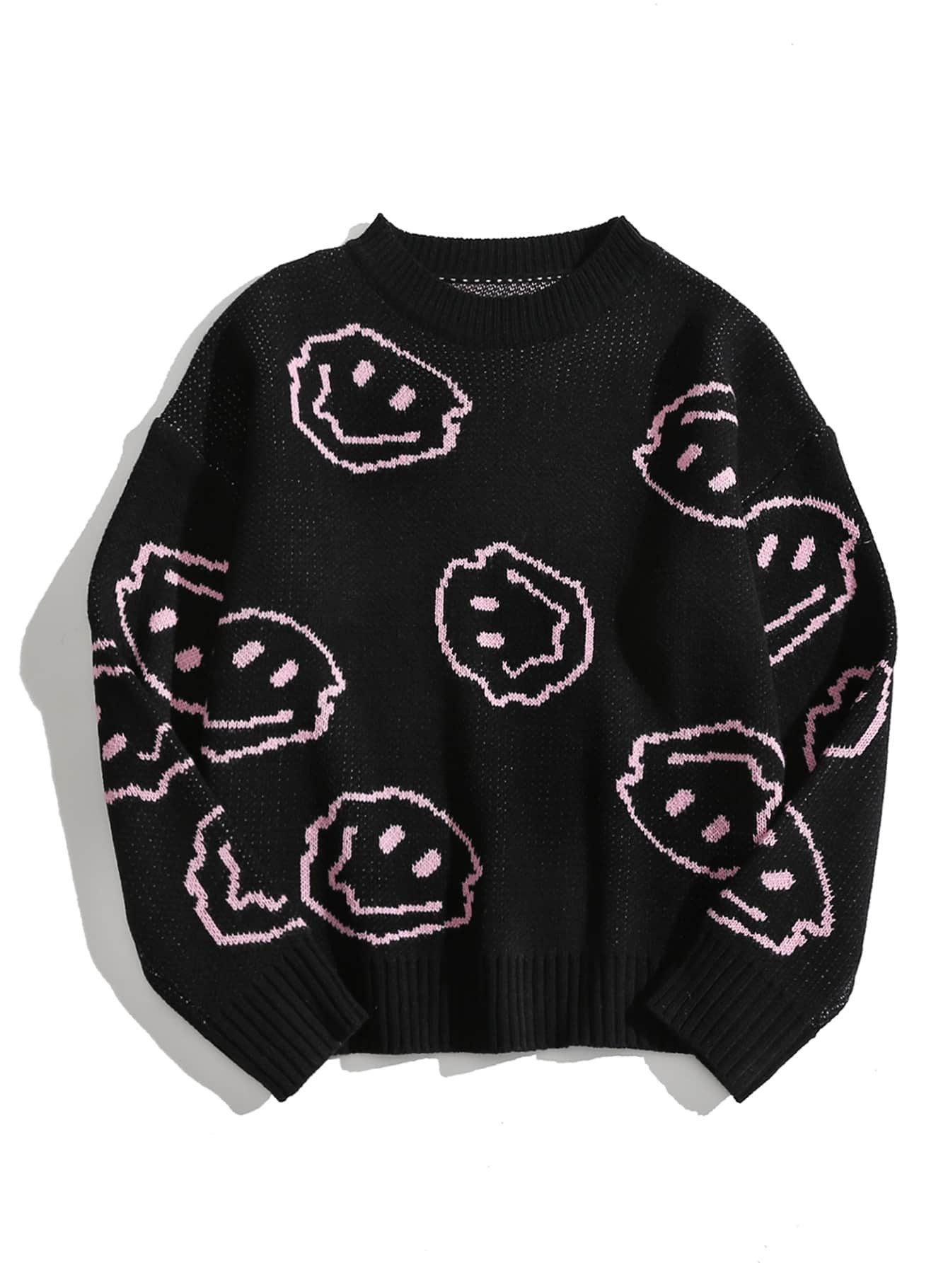 SHEIN MOOSTA Smile Face Pattern Sweater | SHEIN USA | SHEIN
