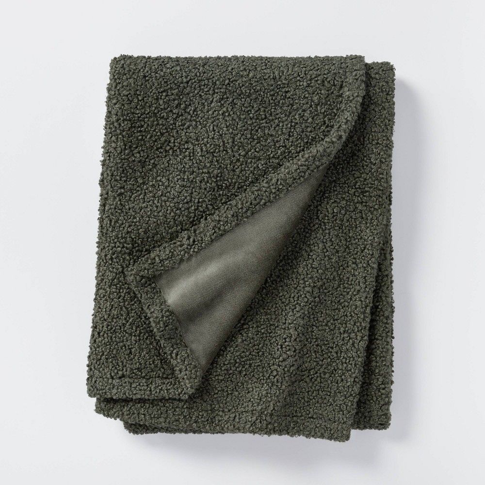 Boucle with Plush Reverse Throw Blanket Green - Threshold designed with Studio McGee | Target