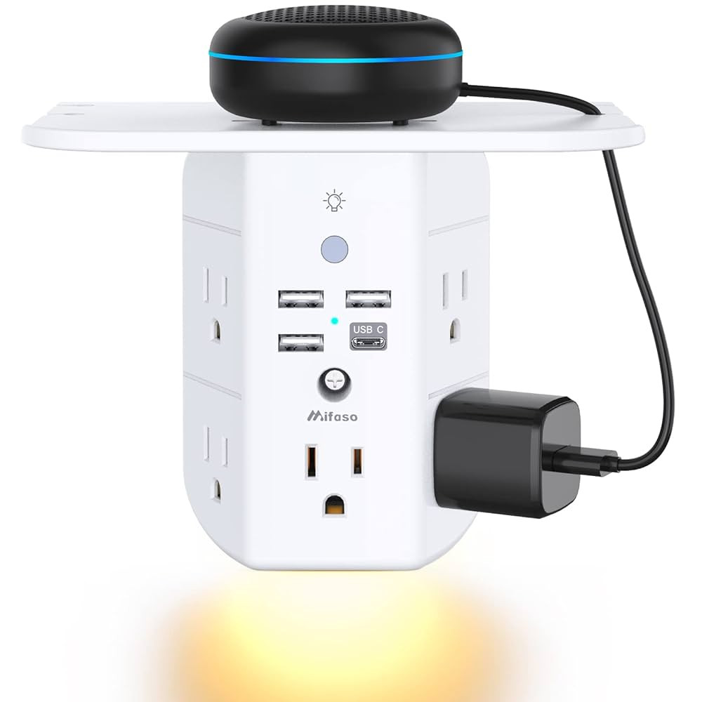 Mifaso 3-Sided Multi Plug Power Strip, Wall Extender with Shelf, Night Light & Surge Protector, U... | Amazon (US)