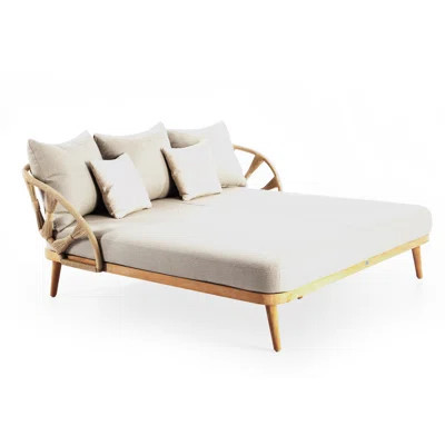 Krabi 63" Wide Outdoor Teak Patio Daybed with Acrylic Cushion | Wayfair North America