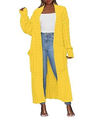 ANRABESS Womens Long Cardigan Sweater Long Sleeve Open Front Knit Maxi Duster Outwear 2023 Trendy... | Amazon (US)