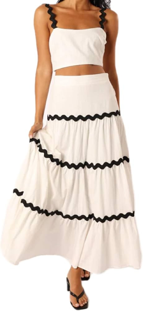 SCOFEEL Womens Summer Sexy 2 Pieces Outfits Casual Sleeveless Cropped Tank Top High Waist Maxi Ti... | Amazon (US)