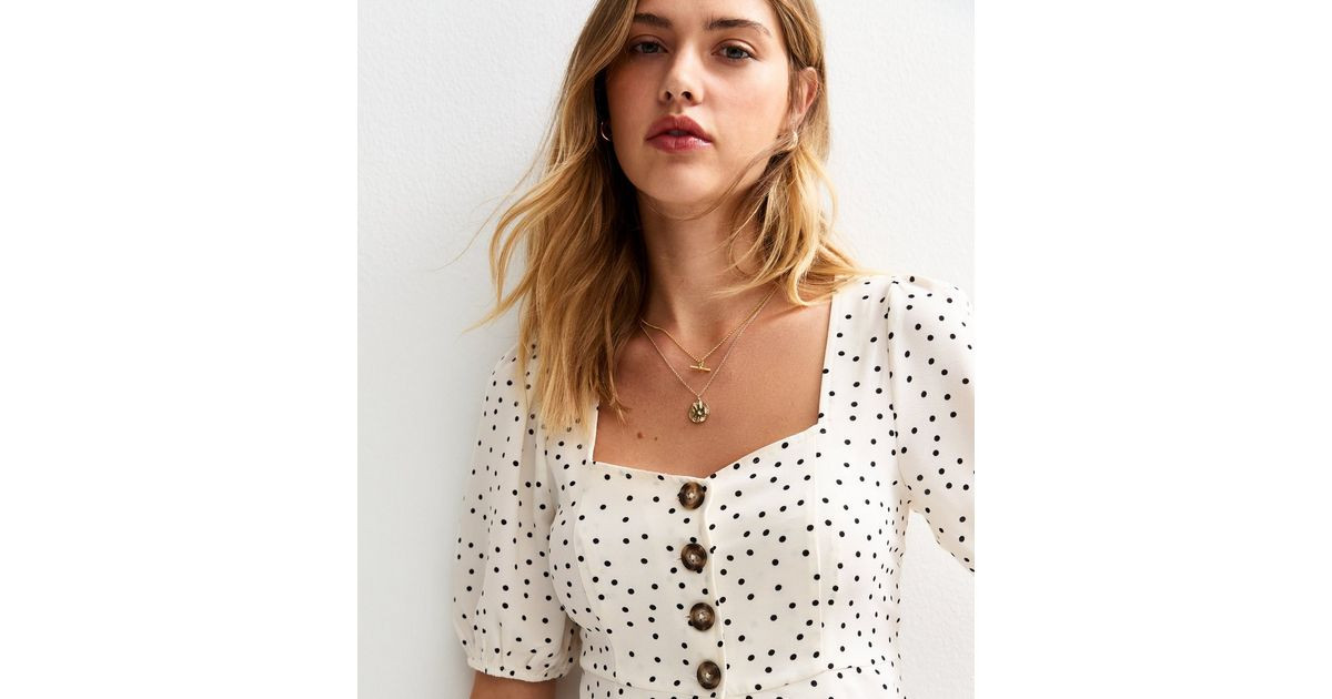 White Polka Dot Puff Sleeve Top | New Look | New Look (UK)