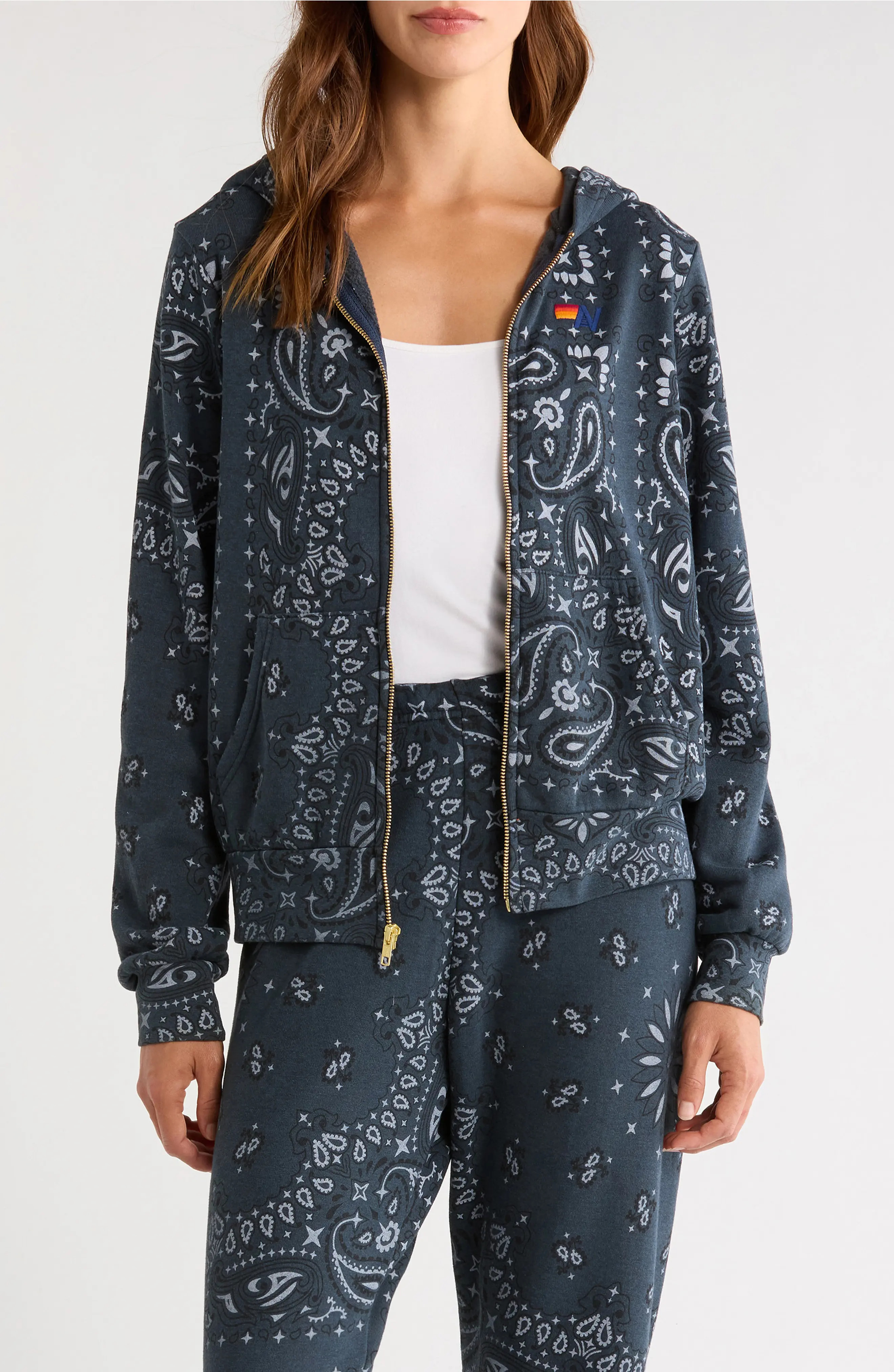 Aviator Nation Bandana Front Zip Hoodie in Vintage White at Nordstrom, Size Small | Nordstrom