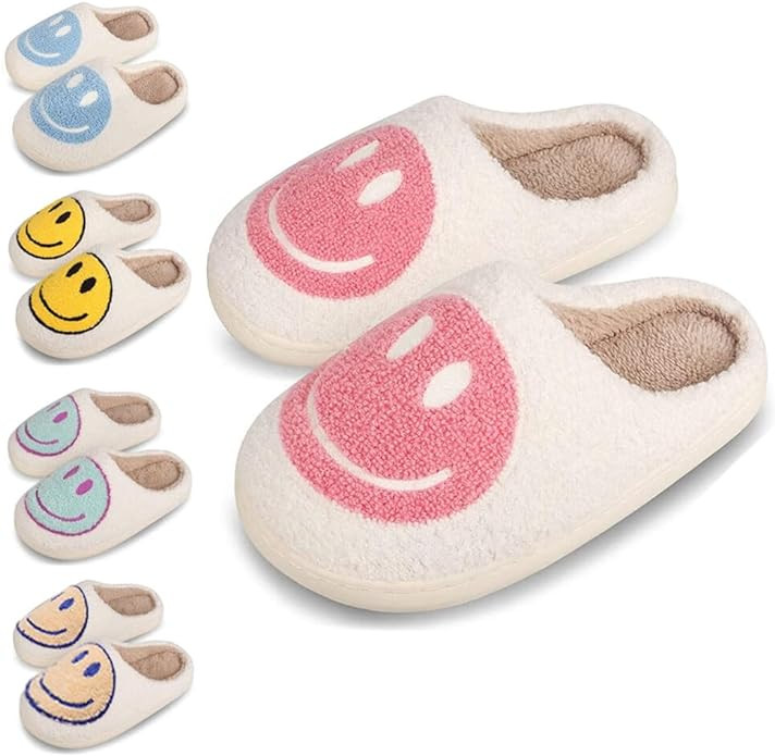 dubuto Smile Face Slippers for Girls Boys, Cute Soft Plush Anti-slip House Kids Girls Slippers wi... | Amazon (US)