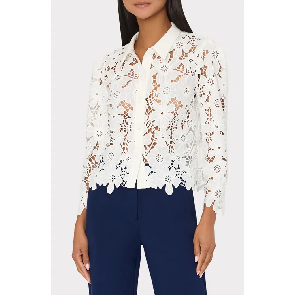 Milly June Roja Lace Button-Up Shirt in White at Nordstrom, Size Small | Nordstrom