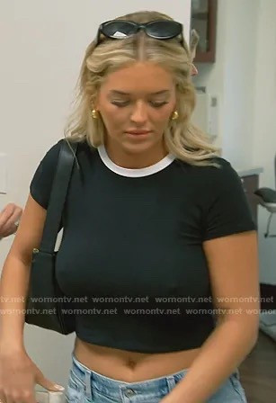 Salley's black cropped ringer tee on Southern Charm Season 10 Episode 14