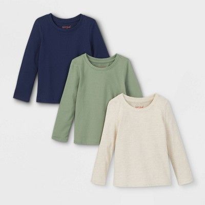 Toddler Girls' 3pk Long Sleeve T-Shirt - Cat & Jack™ Olive Green/Cream/Navy | Target