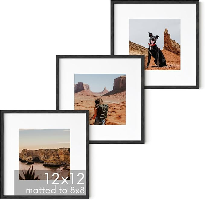 HAUS AND HUES Solid Oak Wood 12”x12” Picture Frames Matted to 8”x8” Set of 3-12 x 12 Blac... | Amazon (US)