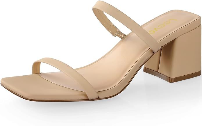 Leevar Square Toe Heeled Sandals for Women - Women's Low Block Heels Sandals - 2.25IN Open Toe An... | Amazon (US)